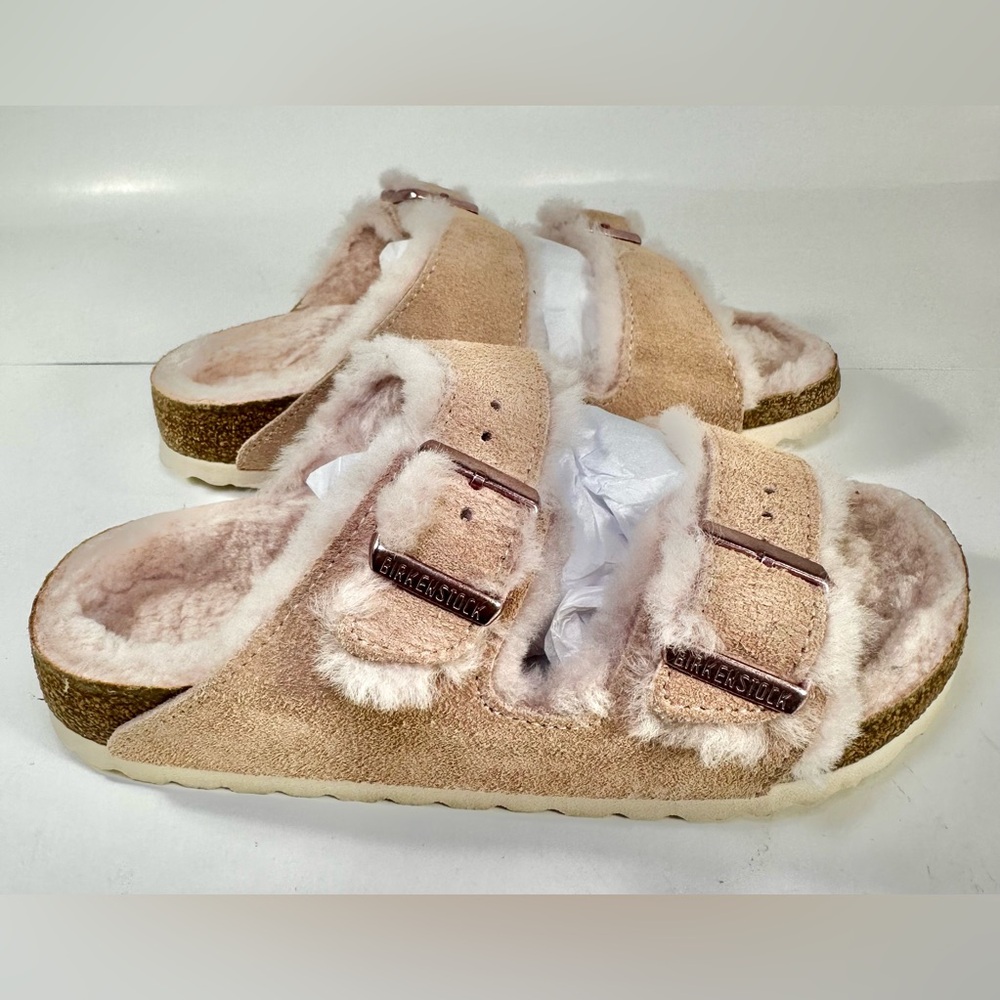 Birkenstock Arizona Shearling Light Rose Pink Fur Slide Sandals EU 35 - Picture 10 of 15